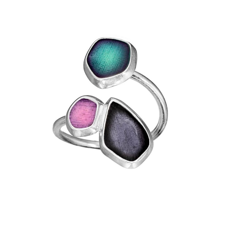 Δαχτυλίδι "Seaglass αποχρώσεις" - Πετρολ, Μωβ & Γκρι