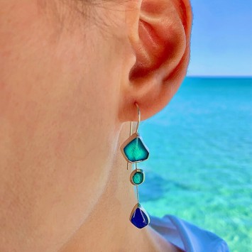 Σκουλαρίκια "Seaglass - Αποχρώσεις"- Κρεμαστά - Μπλε