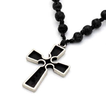 Κολιέ/Ροζάριο "Σταυρός - Παλάντιαν" - Μαύρο