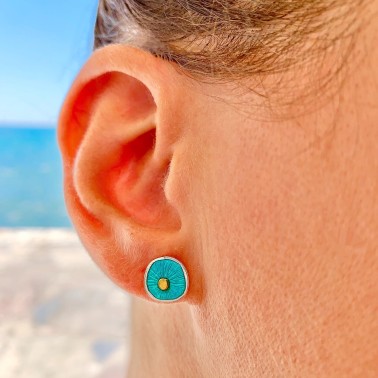 Σκουλαρίκια "Circles and Pins" - Καρφωτά - Τυρκουάζ