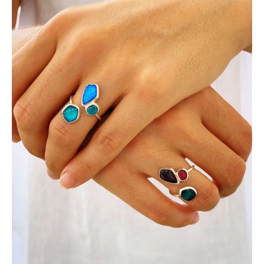 Δαχτυλίδι "Seaglass αποχρώσεις" - Πετρολ, Μωβ & Γκρι